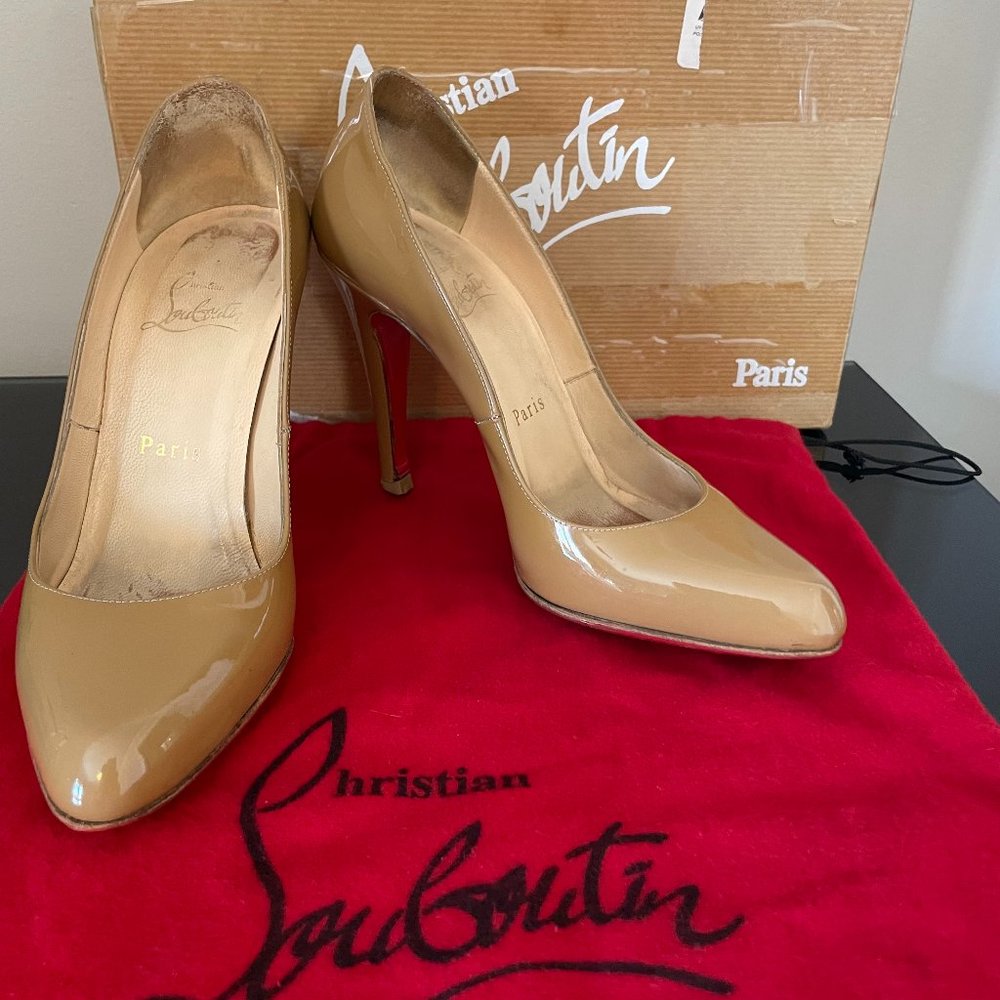 Authentic Christian Louboutin Nude (Camel) Decollete 100 Patent 35.5